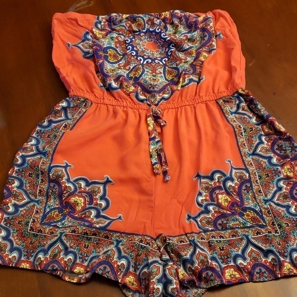 BeBob Boho Strapless Romper M VGUC Orange & Blue